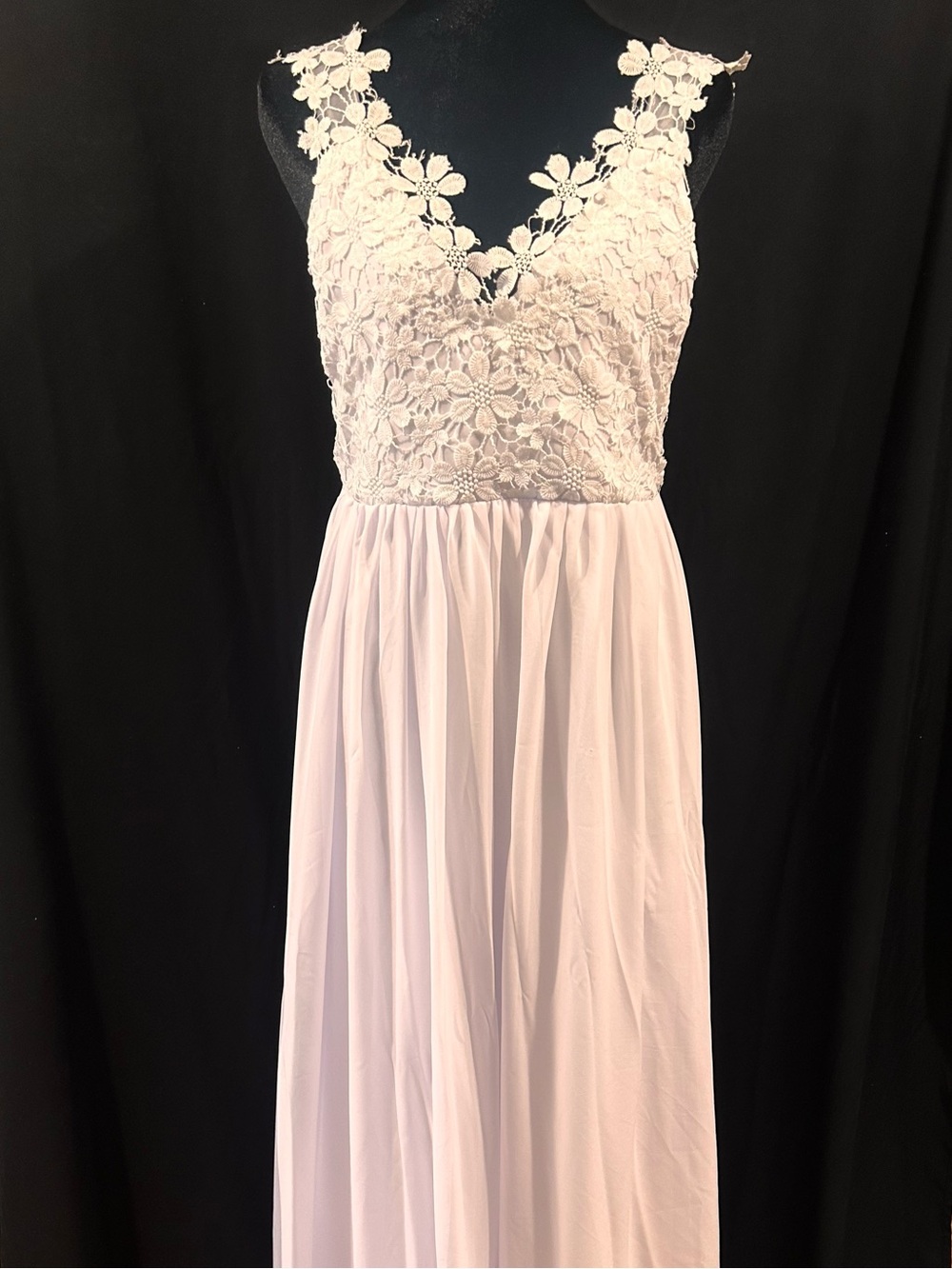 White Unique Floral Lace V-Neck Women’s Dress